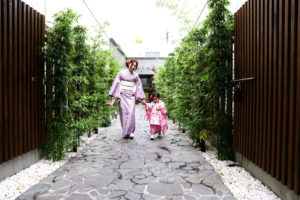 着物で親子リンクコーデ　ママと娘