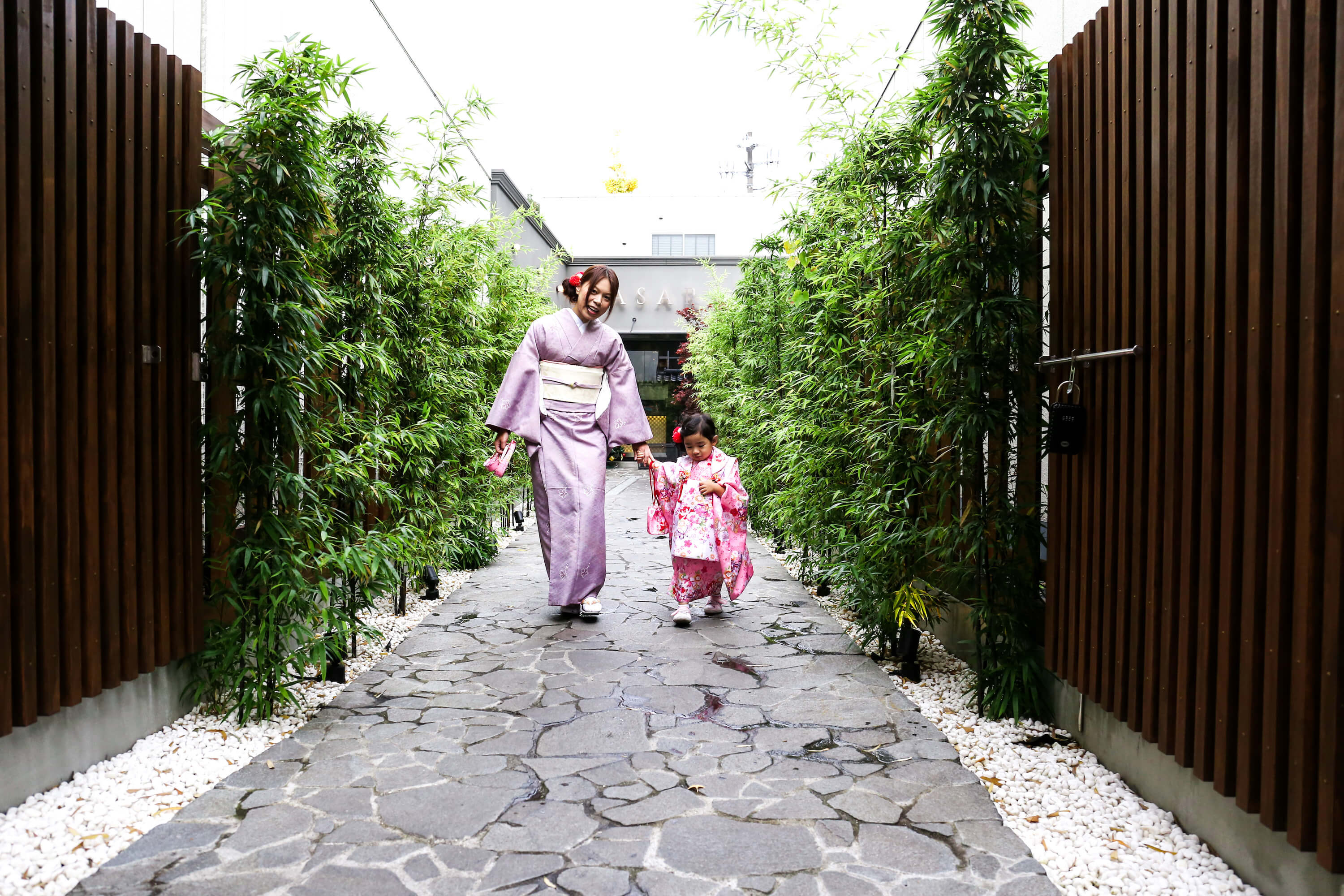 着物で親子リンクコーデ　ママと娘